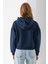 Kadın Kapüşonlu Fashion Aksesuarlı 3ip Crop Sweatshirt Lacivert - 2667 8