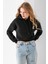 Kadın Kapüşonlu Ayıcık Nakışlı 3ip Crop Sweatshirt Siyah - 2668 5
