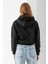 Kadın Kapüşonlu Ayıcık Nakışlı 3ip Crop Sweatshirt Siyah - 2668 8