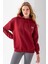 Kadın Kapüşonlu Taşlı Fiyonk Nakışlı 3ip Sweatshirt Bordo - 2623 1