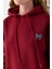 Kadın Kapüşonlu Taşlı Fiyonk Nakışlı 3ip Sweatshirt Bordo - 2623 7