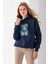 Kadın Kapüşonlu Kot Ayıcık Nakışlı 3ip Sweatshirt Lacivert - 2621 2