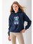 Kadın Kapüşonlu Kot Ayıcık Nakışlı 3ip Sweatshirt Lacivert - 2621 4