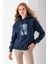 Kadın Kapüşonlu Kot Ayıcık Nakışlı 3ip Sweatshirt Lacivert - 2621 5
