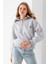 Kadın Yarım Fermuarlı Taşlı Kalp Nakışlı 3ip Sweatshirt Gri - 2665 1