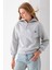 Kadın Yarım Fermuarlı Taşlı Kalp Nakışlı 3ip Sweatshirt Gri - 2665 2