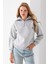 Kadın Yarım Fermuarlı Taşlı Kalp Nakışlı 3ip Sweatshirt Gri - 2665 4