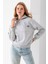 Kadın Yarım Fermuarlı Taşlı Kalp Nakışlı 3ip Sweatshirt Gri - 2665 5