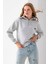 Kadın Yarım Fermuarlı Taşlı Kalp Nakışlı 3ip Sweatshirt Gri - 2665 6