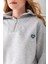 Kadın Yarım Fermuarlı Taşlı Kalp Nakışlı 3ip Sweatshirt Gri - 2665 7