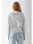 Kadın Yarım Fermuarlı Taşlı Kalp Nakışlı 3ip Sweatshirt Gri - 2665 8