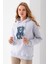 Kadın Kapüşonlu Kot Ayıcık Nakışlı 3ip Sweatshirt Gri - 2621 1
