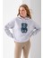 Kadın Kapüşonlu Kot Ayıcık Nakışlı 3ip Sweatshirt Gri - 2621 6