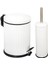 Beyaz Çizgili 2'li Çöp Kutusu ve Wc Fırçası Seti, 5 Litre, Banyo Takımı 1