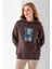 Kadın Kapüşonlu Kot Ayıcık Nakışlı 3ip Sweatshirt Kahverengi - 2621 1