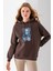 Kadın Kapüşonlu Kot Ayıcık Nakışlı 3ip Sweatshirt Kahverengi - 2621 4