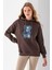 Kadın Kapüşonlu Kot Ayıcık Nakışlı 3ip Sweatshirt Kahverengi - 2621 5
