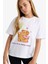 Kız Çocuk Oversize Geniş Kalıp Bisiklet Yaka Baskılı Kısa Kollu Tişört F9722A825HS 1
