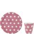 Pembe Puantiyeli 8 Parça Tabak ve Bardak Seti, Şık ve Renkli Parti Takımı 1