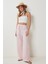 Çizgili Cepli Müslin Pantolon LYY0110 Pembe Kemik 2