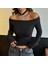 Siyah Madonna Yaka Uzun Kollu Crop Bluz 1