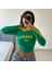 Yeşil Vintage Brasil Şeritli Y2K Uzun Kollu Crop 2