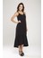 Siyah Sırtı Çapraz Askılı Etek Ucu Bloklu Asimetrik Elbise 24L7549 4