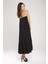 Siyah Sırtı Çapraz Askılı Etek Ucu Bloklu Asimetrik Elbise 24L7549 5