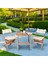 Ahşap Katlanır Puf Minderli 3'lü Bistro Set Bahçe Takımı Naturel Krem 1