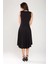 Siyah V Yaka Hareketli Etek Detay Asimetrik Kesim Elbise 24L7546 4