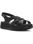 Kadın Siyah Kalın Tabanlı Deri Comfort Sandalet 25SFD321314 6