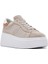 Kadın Bej Bağcıklı Kalın Tabanlı Süet Deri Sneaker 25SFD371510 6
