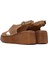 Kadın Taba Bilekten Bağlamalı Baskılı Dolgu Topuklu Deri Comfort Sandalet 25SFD342126 6
