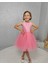 Kız Çocuk Ada Model Abiye Pembe Yaka Incili Elbise 2