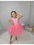 Kız Çocuk Ada Model Abiye Pembe Yaka Incili Elbise 3