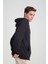 Erkek Yumuşacık Kumaşlı Fermuarlı Nakışlı Kapüşonlu Lacivert Sweatshirt 5