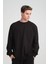 Erkek Yumuşacık Kumaşlı Oversize Fit Yuvarlak Yakalı Siyah Sweatshirt 4
