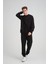 Erkek Yumuşacık Kumaşlı Oversize Fit Yuvarlak Yakalı Siyah Sweatshirt 5
