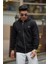 Erkek Yumuşacık Kumaşlı Fermuarlı Nakışlı Kapüşonlu Siyah Sweatshirt 1