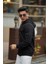 Erkek Yumuşacık Kumaşlı Fermuarlı Nakışlı Kapüşonlu Siyah Sweatshirt 3