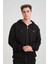 Erkek Yumuşacık Kumaşlı Fermuarlı Nakışlı Kapüşonlu Siyah Sweatshirt 4