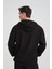 Erkek Yumuşacık Kumaşlı Fermuarlı Nakışlı Kapüşonlu Siyah Sweatshirt 7