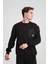 Erkek Yumuşacık Kumaşlı Oversize Fit Yuvarlak Yakalı Siyah Sweatshirt 5