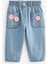 Kız Çocuk Pamuklu Mavi Çiçek Nakışlı Beli Lastikli Kot Pantolon 4