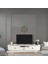 Duru TV Sehpası Beyaz Gold 2 Kapaklı 1 Çekmeceli Oval Detaylı Sehpa 180x40x53 Cm 1