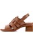 Kadın Taba Antik Örgü Bantlı Kalın Topuklu Hakiki Deri Sandalet 3