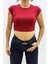 Düşük Kol Likralı Bordo Crop Tshirt - MGN4798 1