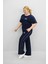 Kadın Büyük Beden Kısa Kollu Nakış Işleme Detaylı Bol Paça Eşofman Takımı 8191-25 3
