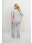 Kadın Büyük Beden Kısa Kollu Nakış Işleme Detaylı Bol Paça Eşofman Takımı 8191-25 4