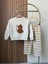 Erkek Çocuk Pamuklu Ekru Pelüş Ayıcık Baskılı Sweatshirt ve Desenli Pantolon Takım 3